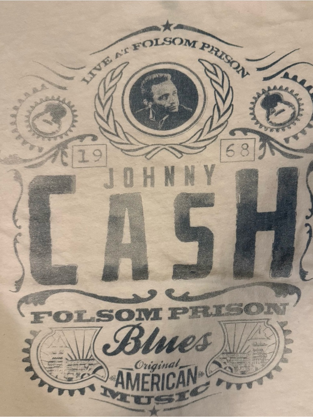 Cream Graphic Short Sleeve Tee with Vintage Band Print